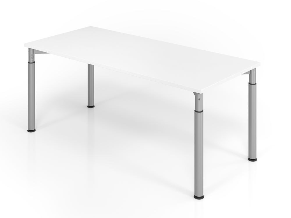 Produktbild Hammerbacher Schreibtisch 4 Fuß 180 x 80 cm Weiß / Silber Höhe 68 - 82 cm