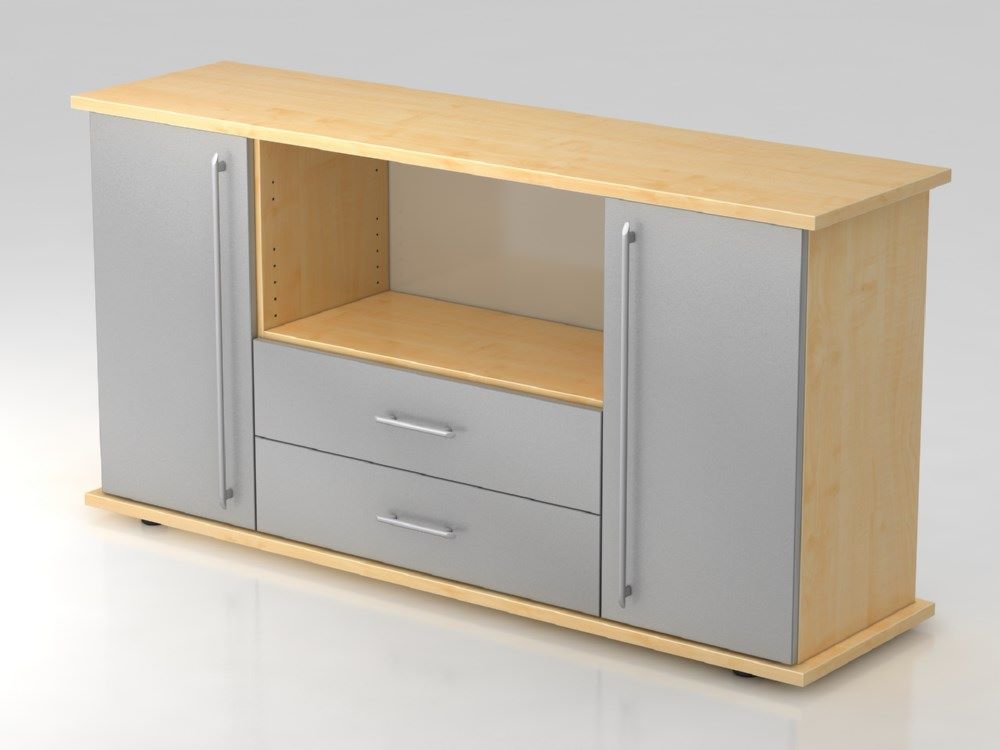 Produktbild Hammerbacher Sideboard 2 Türen 2 Schübe RE in Ahorn / Silber Breite 166 cm