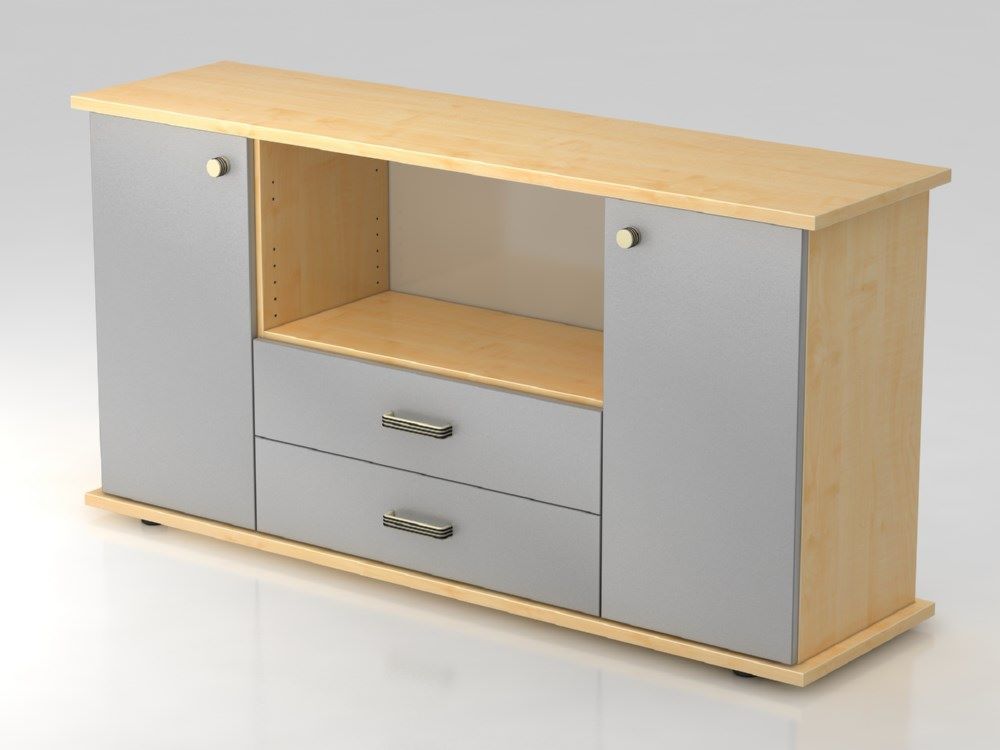 Produktbild Hammerbacher Sideboard 2 Türen 2 Schübe Breite 166 cm SG Ahorn / Silber