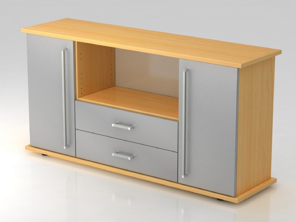 Produktbild Hammerbacher Sideboard 2 Türen 2 Schubkasten CE Buche / Silber