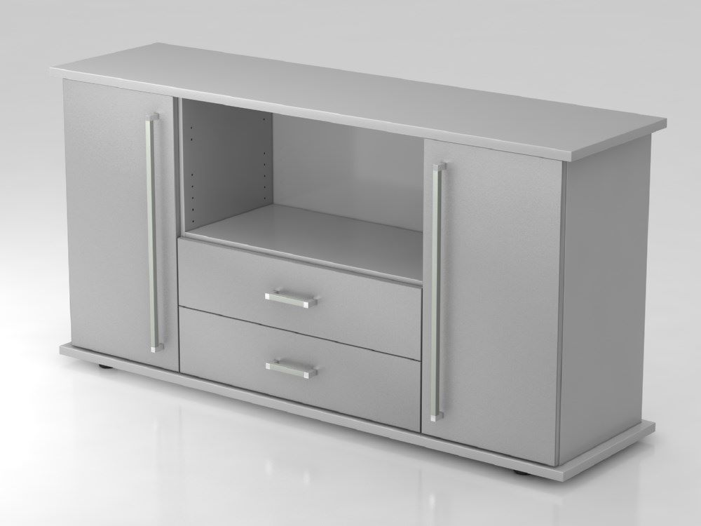 Produktbild Hammerbacher Sideboard 2 Türen 2 Schubkasten CE Grau / Silber Breite 166 cm