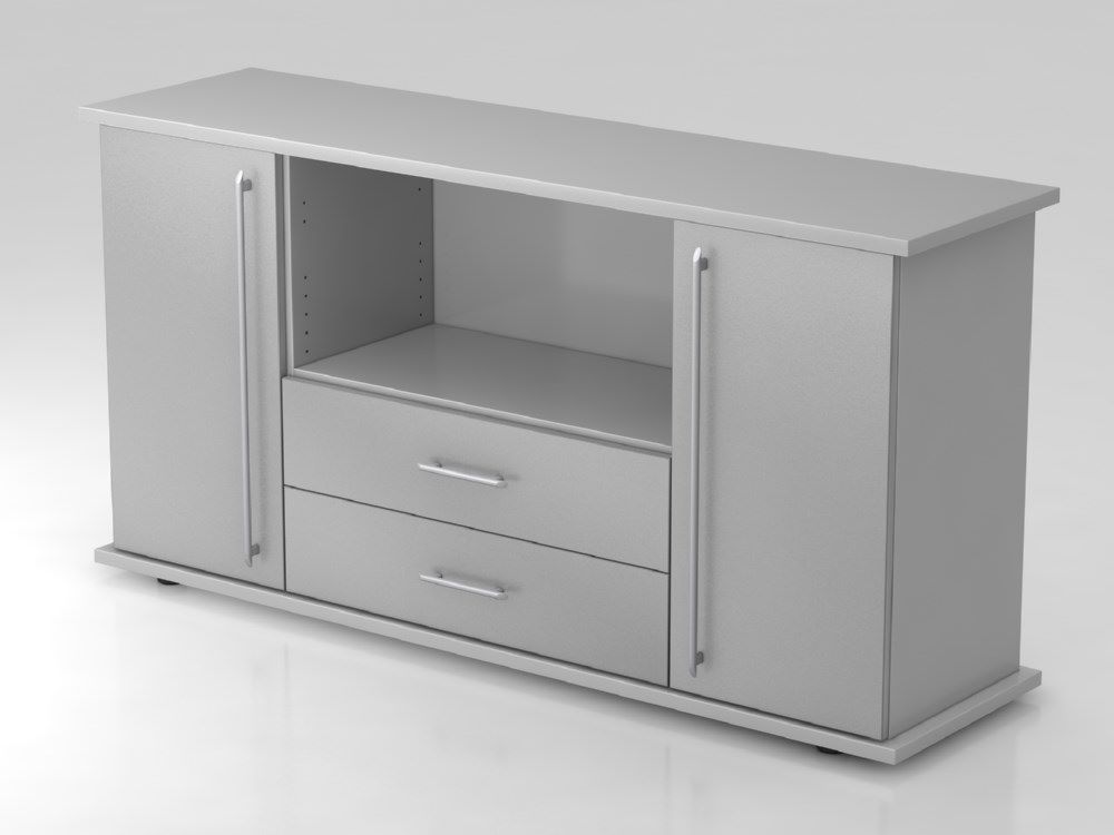 Produktbild Hammerbacher Sideboard Breite 166 cm 2 Türen 2 Schubkasten RE Grau / Silber