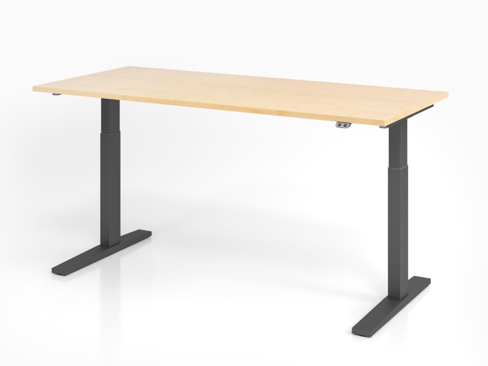 Produktbild Hammerbacher Sitz Steh Schreibtisch C-Fuß Gestell in Graphit 180 x 80 cm Ahorn