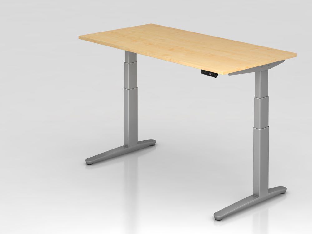 Produktbild Hammerbacher Sitz-Steh-Schreibtisch 160 x 80 cm Ahorn Silber höhenverstellbar
