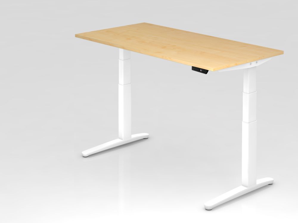 Produktbild Hammerbacher Sitz-Steh-Schreibtisch elektrisch 160 x 80 cm Ahorn Weiß Höhe 65-130 cm