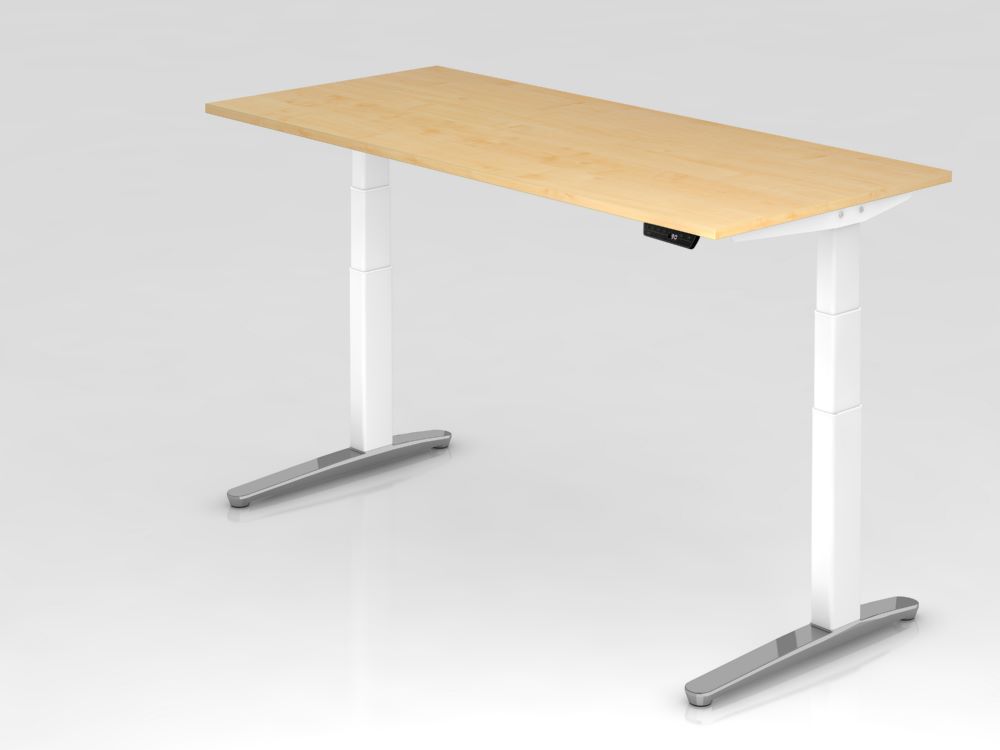 Produktbild Hammerbacher Sitz-Steh-Schreibtisch Arbeitshöhe 65 - 130 cm 180 x 80 cm Ahorn Weiß