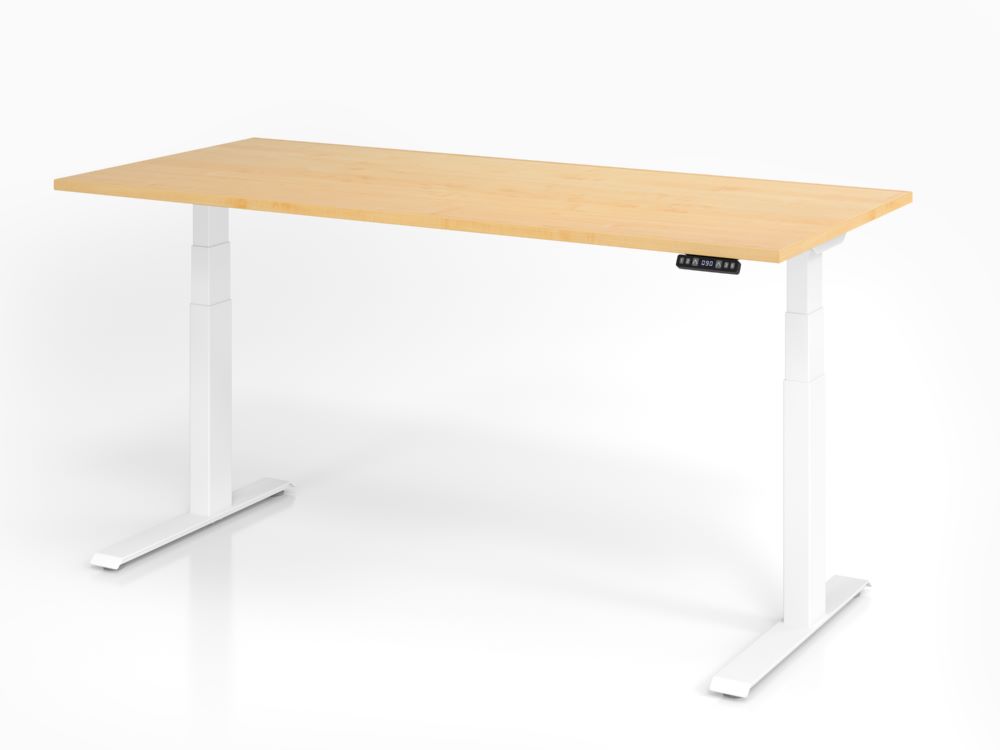 Produktbild Hammerbacher Sitz Steh Schreibtisch 180 x 80 cm Ahorn / Weiß Höhe 64 - 129 cm