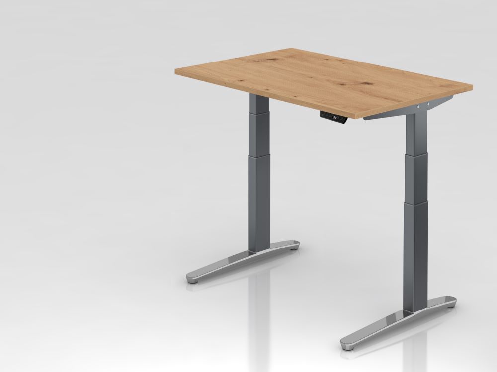 Produktbild Hammerbacher Sitz-Steh-Schreibtisch 120 x 80 cm Asteiche Platte 25 mm C-Fuß Gestell Graphit