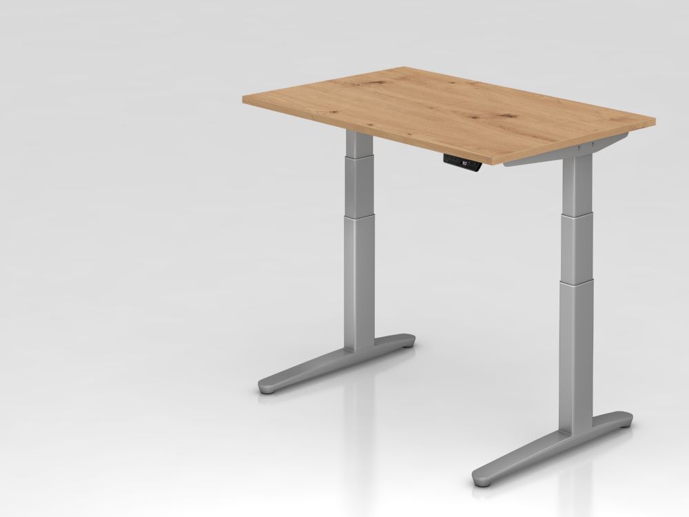 Produktbild Hammerbacher Sitz-Steh-Schreibtisch XBHM12 120 x 80 cm Asteiche Silber