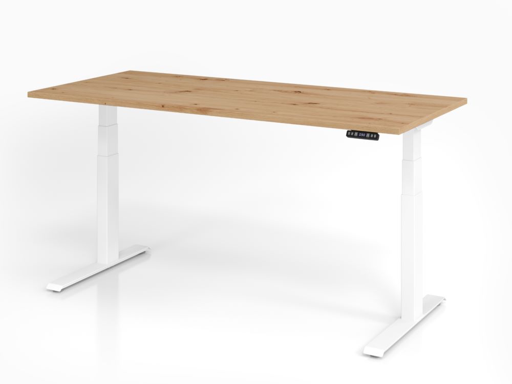 Produktbild Hammerbacher Sitz-Steh-Schreibtisch 180 x 80 cm Asteiche C-Fuß Gestell in Weiß