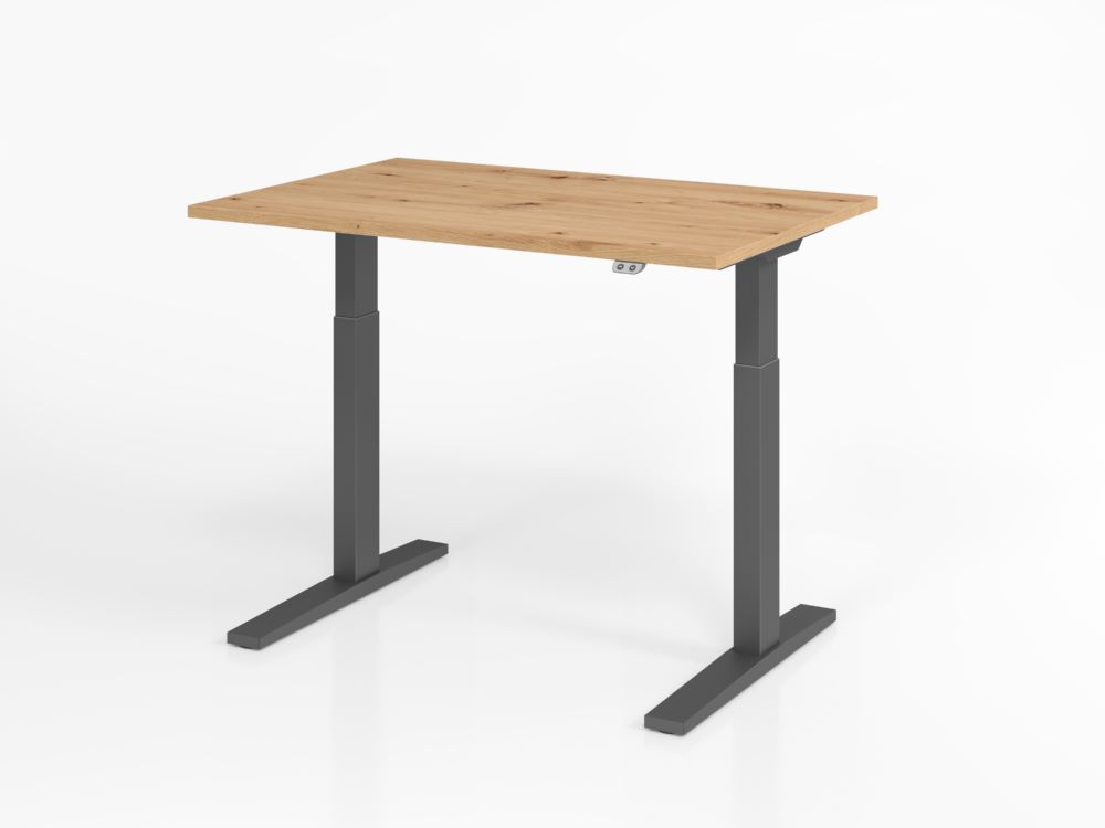 Produktbild Hammerbacher Sitz Steh Schreibtisch 120 x 80 cm Asteiche C-Fuß Gestell in Graphit