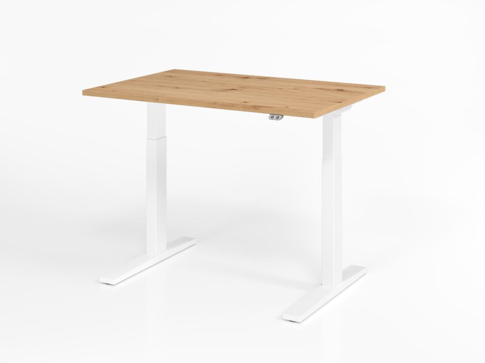 Produktbild Hammerbacher Sitz Steh Schreibtisch 120 x 80 cm Asteiche Platte 25 mm höhenverstellbar