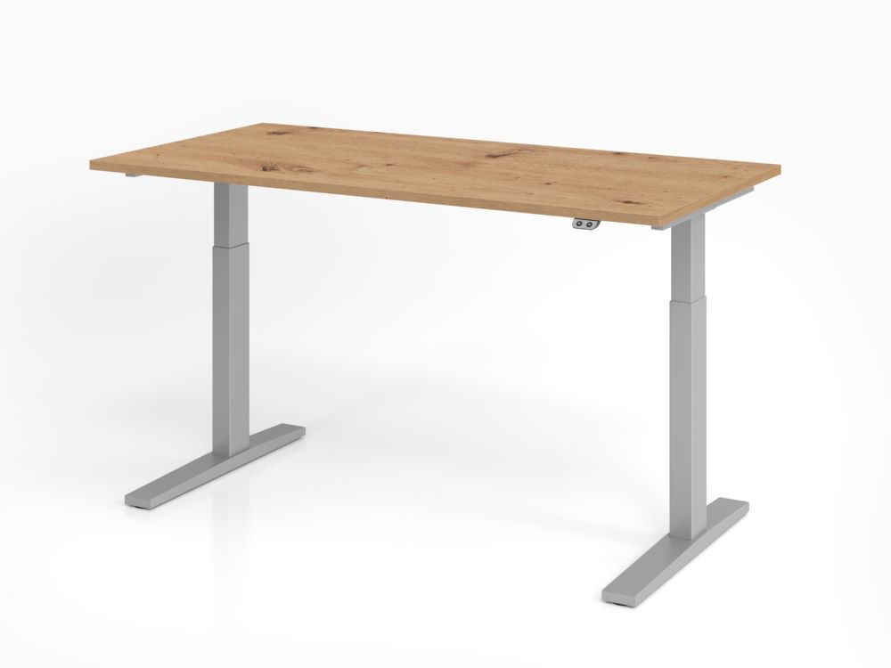 Produktbild Hammerbacher Sitz Steh XMKA16 Schreibtisch 160 x 80 cm Asteiche C-Fuß Gestell in Silber