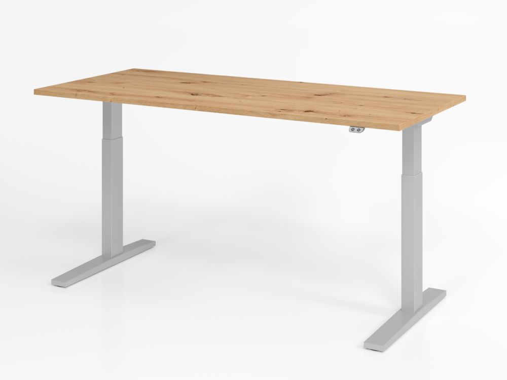 Produktbild Hammerbacher Sitz-Steh Schreibtisch 180 x 80 cm Asteiche C-Fuß Gestell in Silber