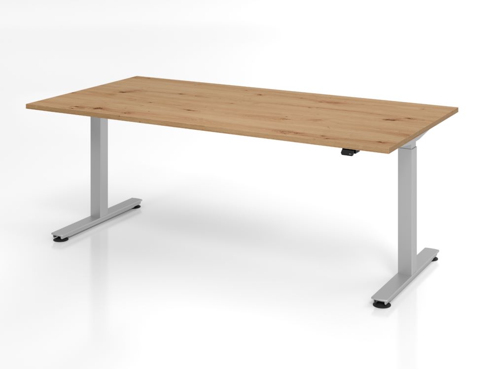 Produktbild Hammerbacher Sitz-Steh Schreibtisch 200 x 100 cm Platte Asteiche 25 mm Elektroantrieb 1-stufi