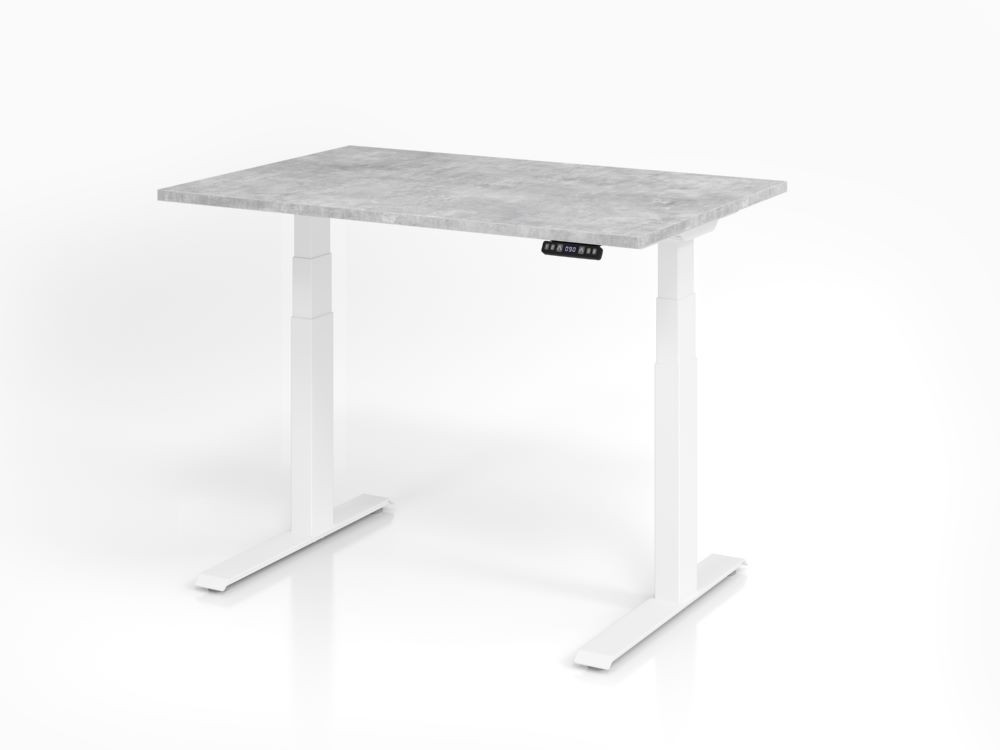 Produktbild Hammerbacher Sitz-Steh-Schreibtisch 120 x 80 cm Beton / Weiß C-Fuß Gestell 