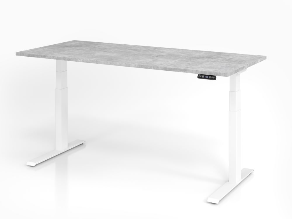 Produktbild Hammerbacher Sitz Steh Schreibtisch XDKB19 180 x 80 cm Beton / Weiß Höhe 64 - 129 cm