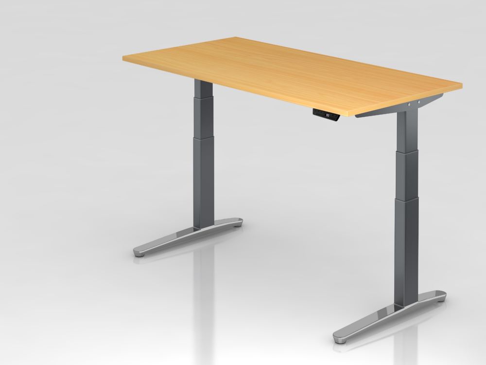 Produktbild Hammerbacher Sitz-Steh-Schreibtisch 160 x 80 cm Buche Platte 25 mm Höhe 65-130 cm