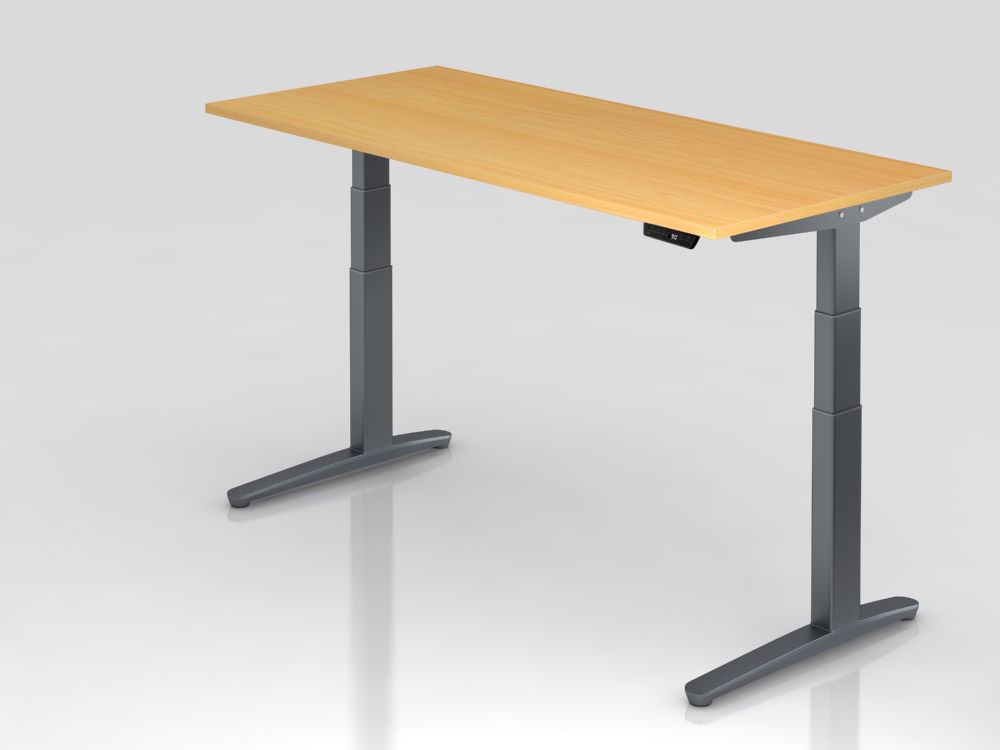 Produktbild Hammerbacher Sitz-Steh-Schreibtisch XBHM19 höhenverstellbar 180 x 80 cm Buche