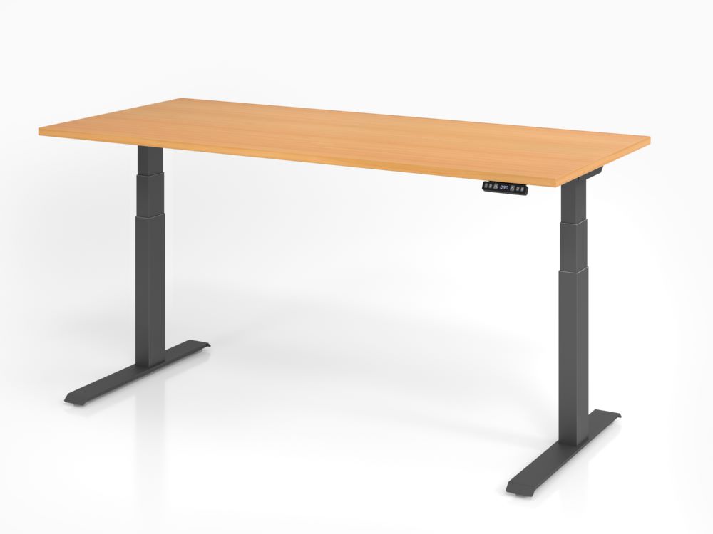 Produktbild Hammerbacher Sitz Steh Schreibtisch 180 x 80 cm Buche Höhe 64 - 129 cm ABS-Dickkante
