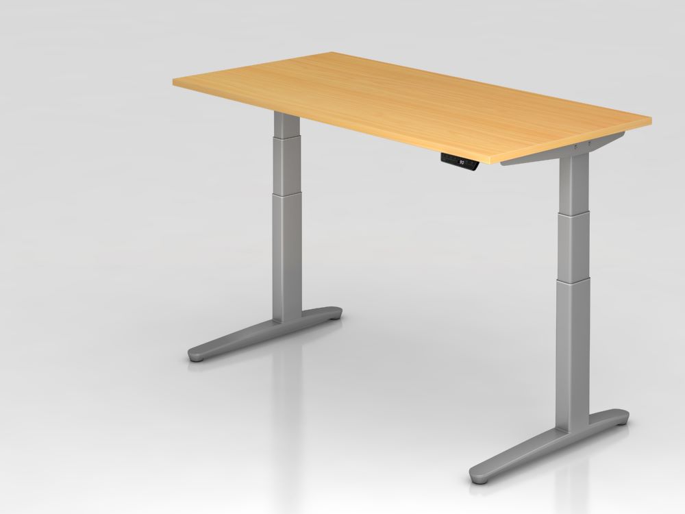 Produktbild Hammerbacher Sitz-Steh-Schreibtisch 160 x 80 cm Buche Silber Elektroantrieb 2-stufig