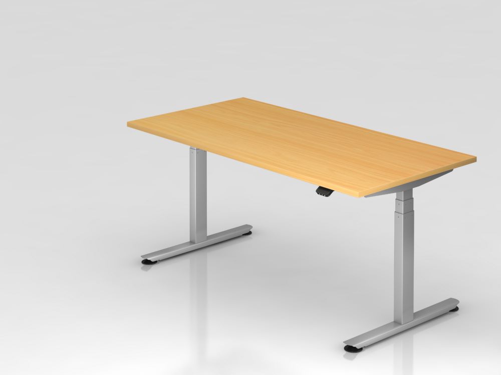 Produktbild Hammerbacher Sitz Steh Schreibtisch VXDLB16 160 x 80 cm Buche / Silber 25 mm höhenverstellbar