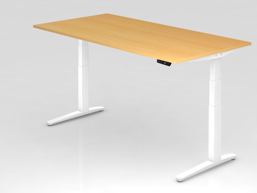 Produktbild Hammerbacher Sitz-Steh-Schreibtisch 200 x 100 cm Buche C-Fuß Gestell Höhe 65 - 130 cm