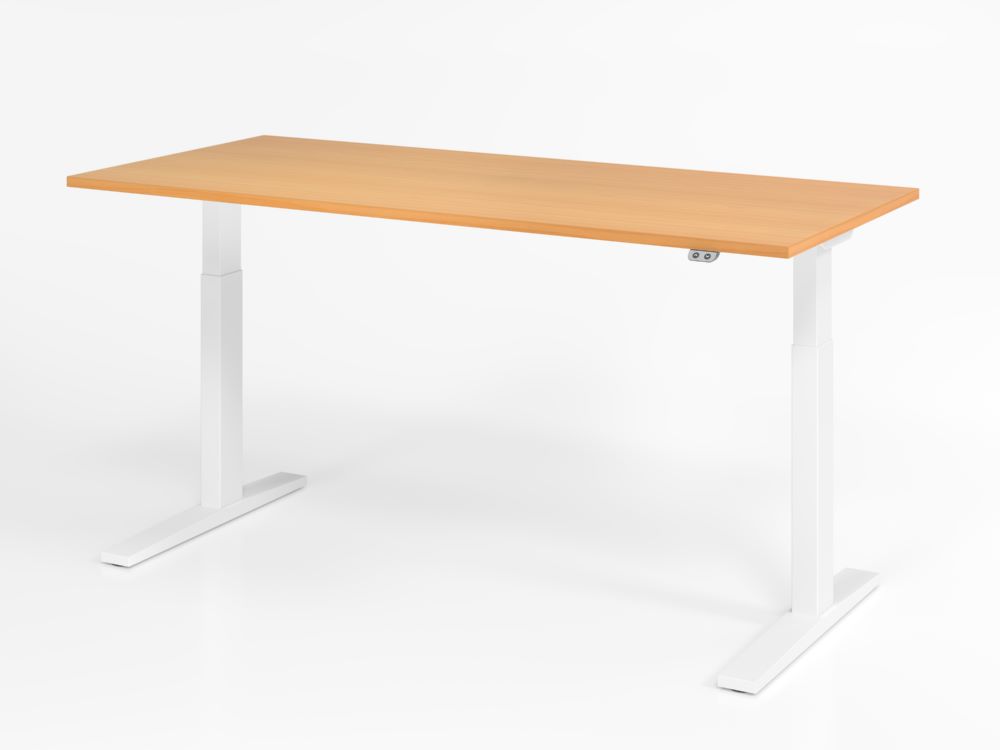 Produktbild Hammerbacher Sitz-Steh-Schreibtisch 180 x 80 cm Buche Platte 25 mm C-Fuß Gestell in Weiß