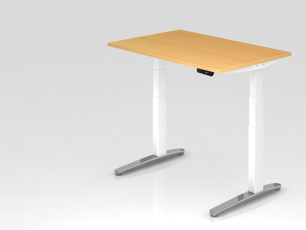 Produktbild Hammerbacher Sitz-Steh-Schreibtisch 120 x 80 cm Buche Weiß höhenverstellbar