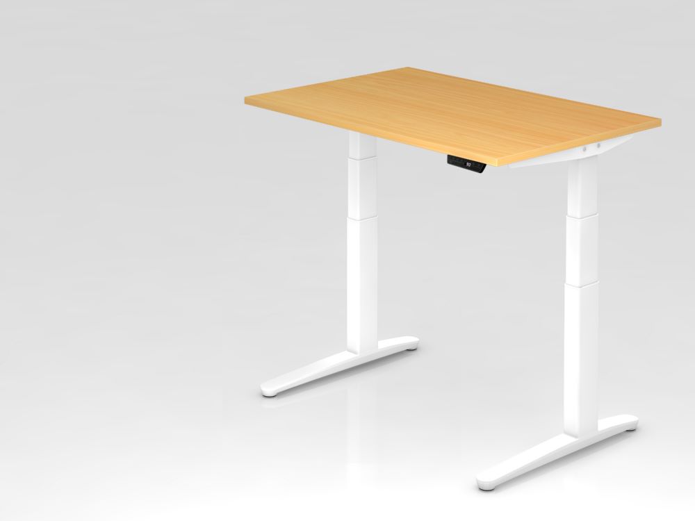 Produktbild Hammerbacher Sitz-Steh-Schreibtisch 120 x 80 cm Buche C-Fuß Gestell Weiß