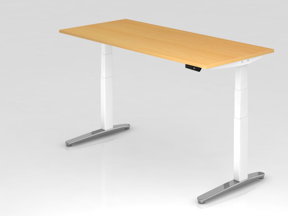 Produktbild Hammerbacher Sitz-Steh-Schreibtisch Elektroantrieb 180 x 80 cm Buche C-Fuß Gestell Weiß