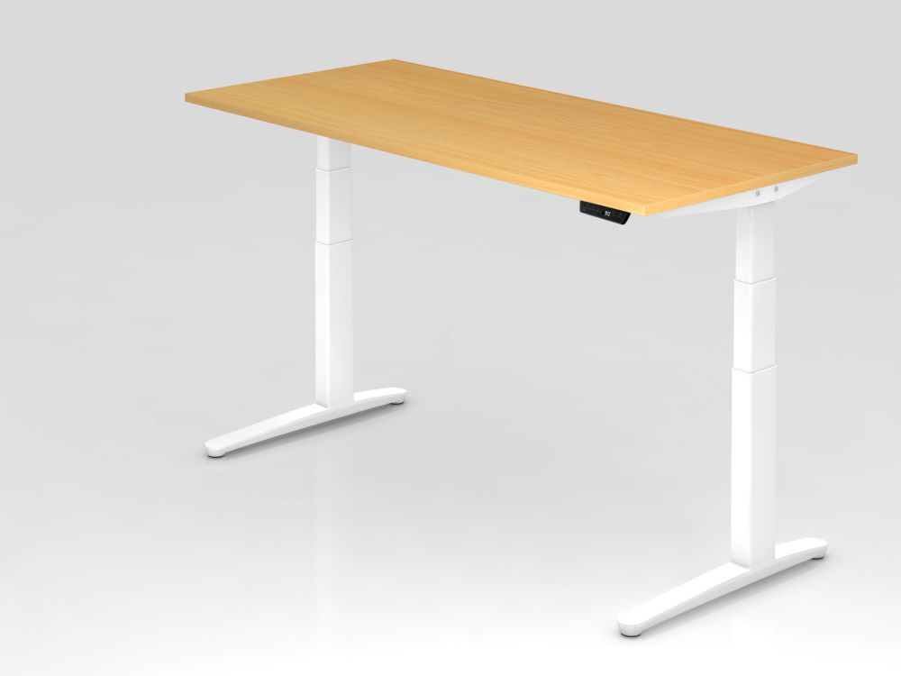 Produktbild Hammerbacher Sitz-Steh-Schreibtisch 180 x 80 cm Buche Weiß Arbeitshöhe 65 - 130 cm