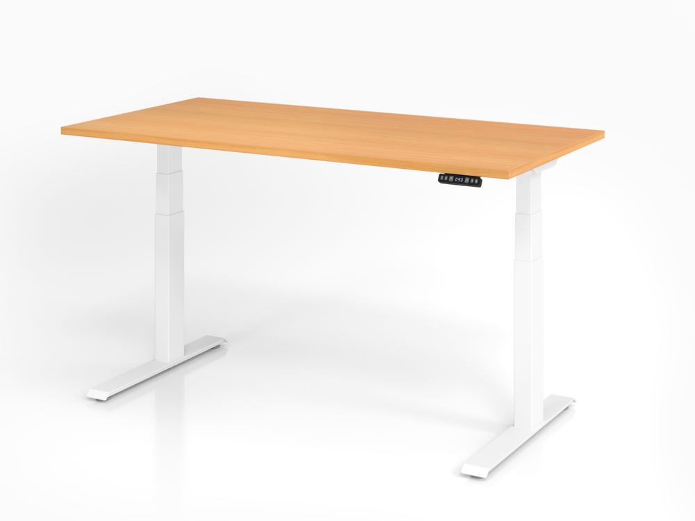 Produktbild Hammerbacher Sitz-Steh-Schreibtisch 160 x 80 cm Bucheplatte 25 mm Weiß ABS-Dickkante