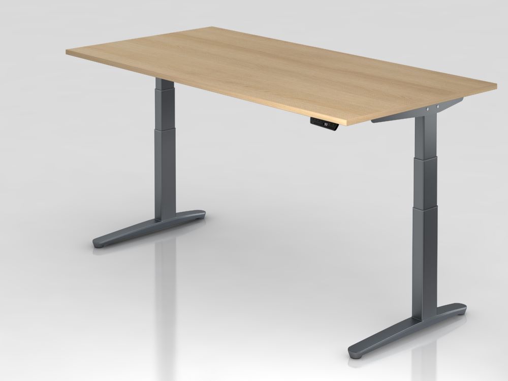 Produktbild Hammerbacher Sitz-Steh-Schreibtisch 200 x 100 cm Eiche Höhe 65 - 130 cm C-Fuß Gestell