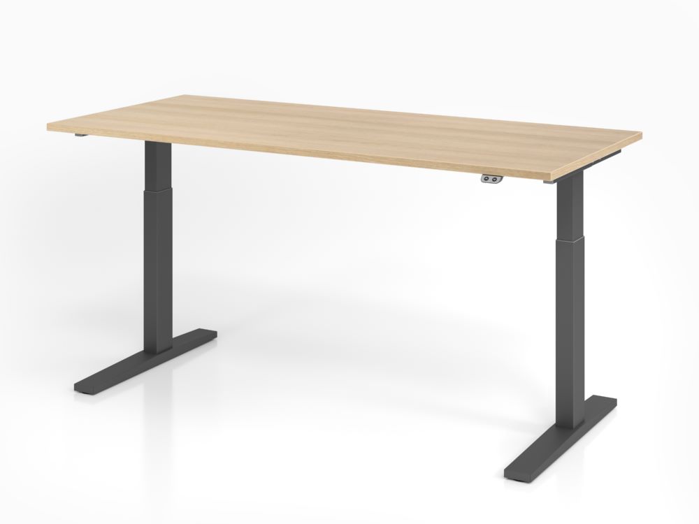Produktbild Hammerbacher Sitz Steh Schreibtisch Eiche Platte 25 mm höhenverstellbar 180 x 80 cm