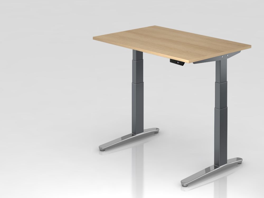 Produktbild Hammerbacher Sitz-Steh-Schreibtisch 120 x 80 cm Eiche Graphit Arbeitshöhe 65 - 130 cm