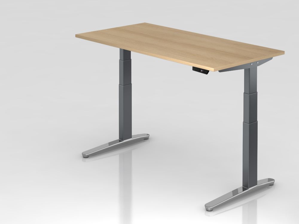 Produktbild Hammerbacher Sitz-Steh-Schreibtisch 160 x 80 cm Eiche Arbeitshöhe 65-130 cm