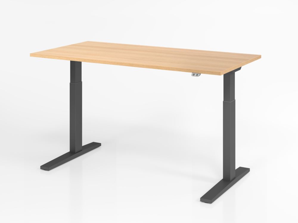 Produktbild Hammerbacher Sitz-Steh Schreibtisch 160 x 80 cm C-Fuß Gestell Graphit Eicheplatte 25 mm