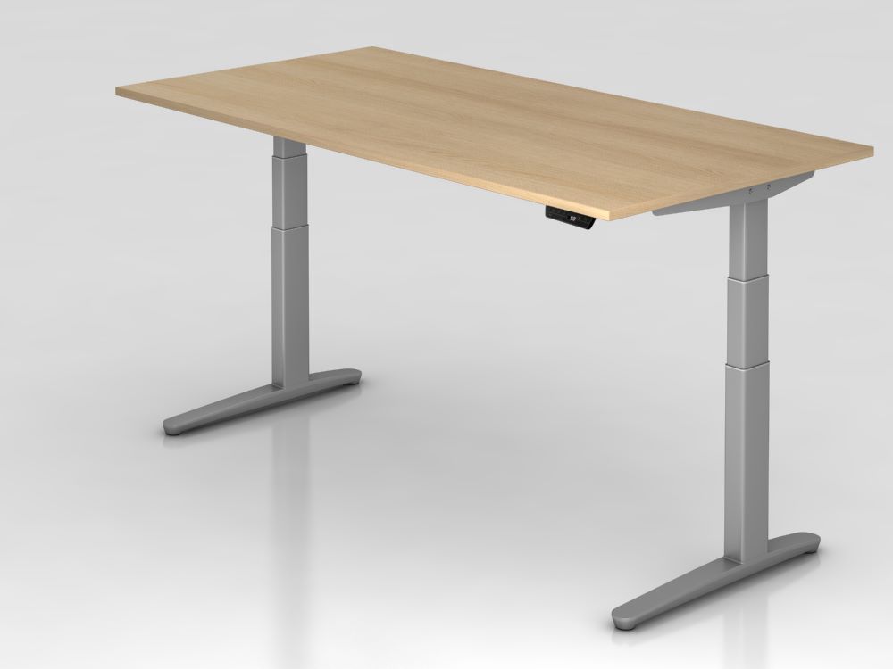 Produktbild Hammerbacher Sitz-Steh-Schreibtisch 200 x 100 cm Höhe 65 - 130 cm Eiche Silber