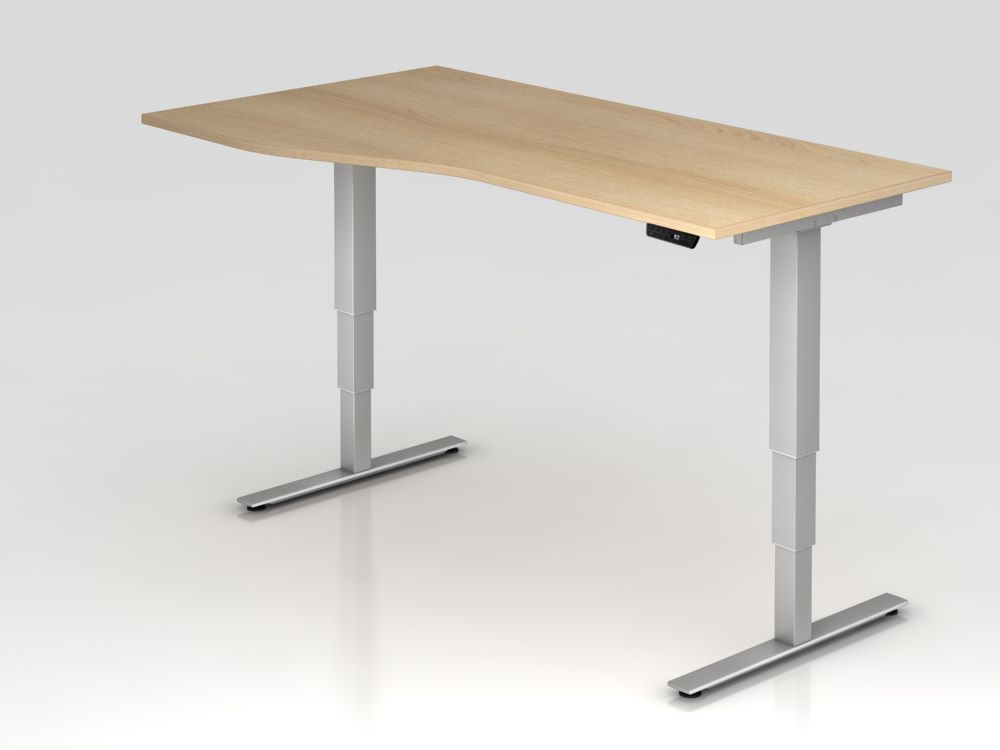 Produktbild Hammerbacher Sitz-Steh-Schreibtisch XDSM18 180 x 100 / 80 cm Eiche T-Fuß Gestell in Silber