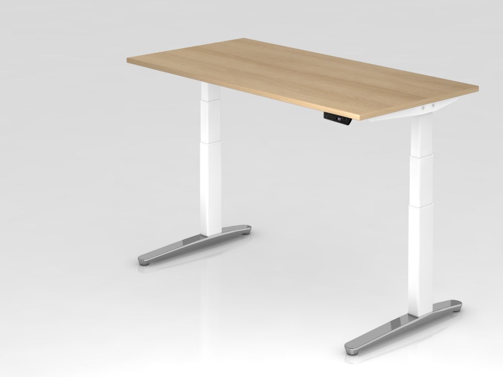 Produktbild Hammerbacher Sitz-Steh-Schreibtisch XBHM16 160 x 80 cm Arbeitshöhe 65-130 cm Eiche Weiß
