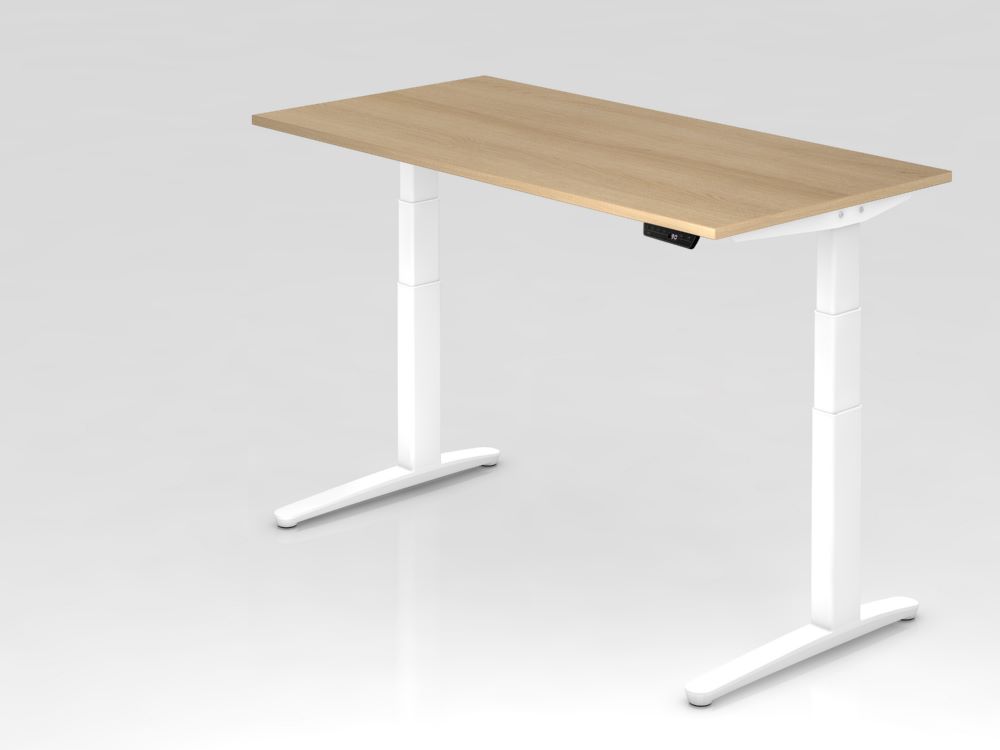 Produktbild Hammerbacher Sitz-Steh-Schreibtisch 160 x 80cm Eiche Weiß Arbeitshöhe 65-130 cm