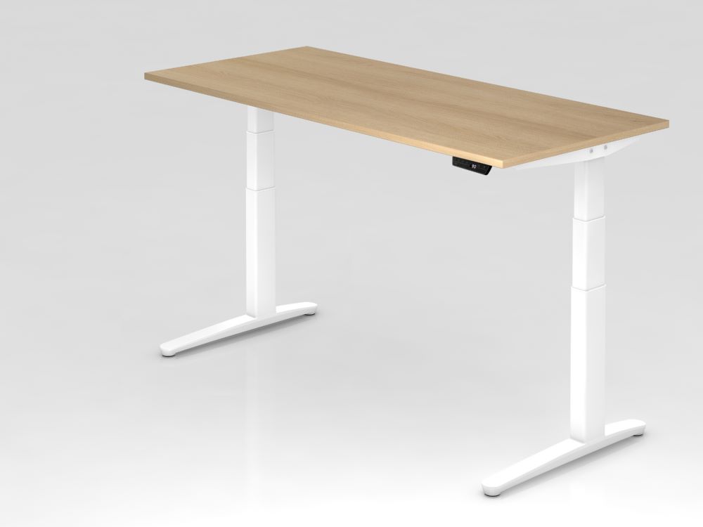 Produktbild Hammerbacher Sitz-Steh-Schreibtisch XBHM19 180 x 80 cm Eiche Weiß Elektroantrieb 2-stufig
