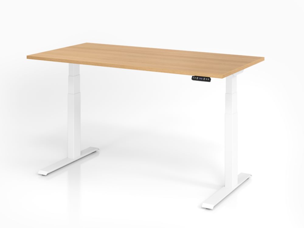 Produktbild Hammerbacher Sitz-Steh-Schreibtisch 160 x 80 cm Eiche Weiß 64 - 129 cm Höhe