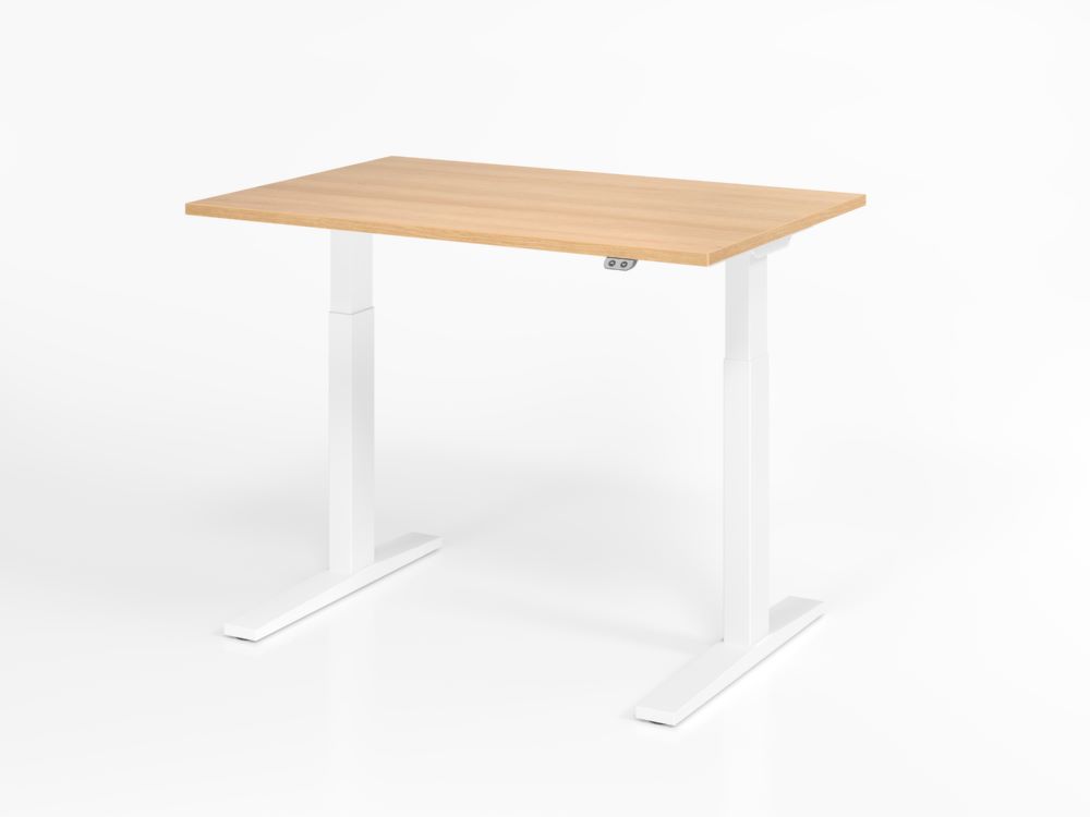 Produktbild Hammerbacher Sitz Steh Schreibtisch 120 x 80 cm Eiche C-Fuß Gestell Weiß