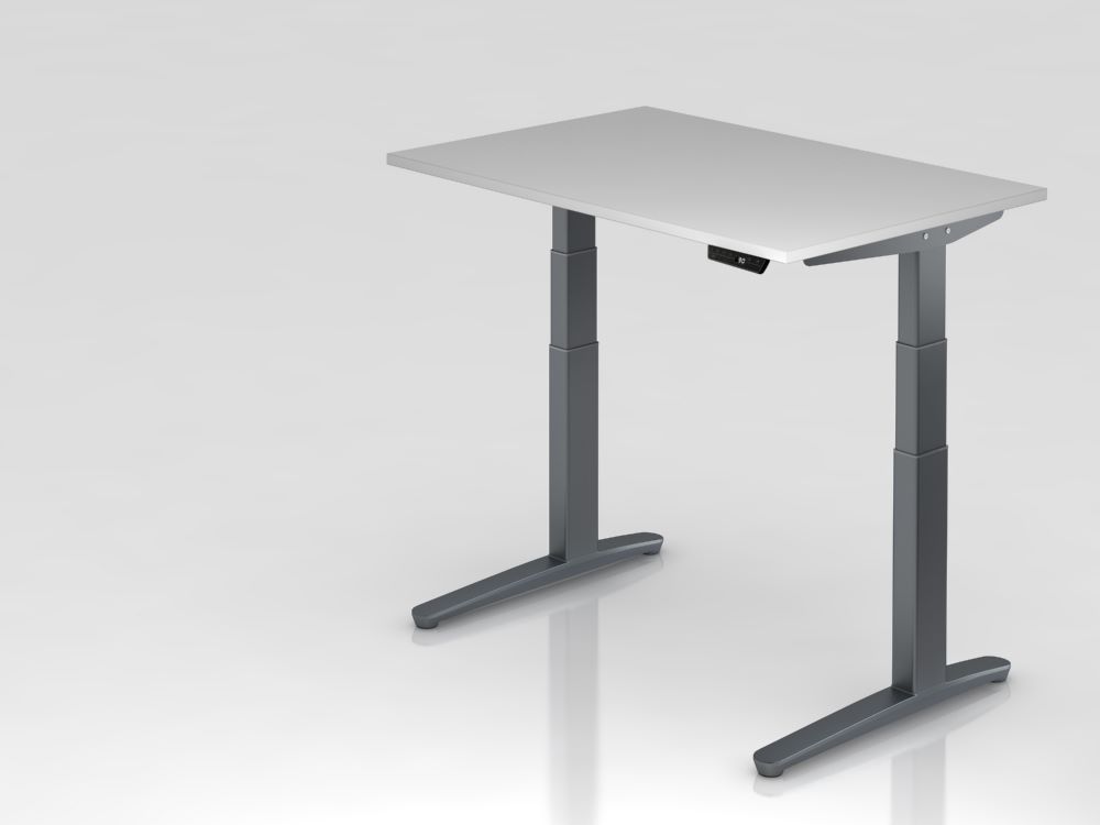 Produktbild Hammerbacher Sitz-Steh-Schreibtisch 120 x 80 cm Grau Arbeitshöhe 65 - 130 cm