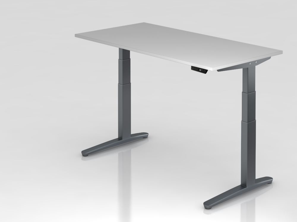 Produktbild Hammerbacher Sitz-Steh-Schreibtisch 160 x 80 cm Grau Platte 25 mm C-Fuß Gestell Graphit