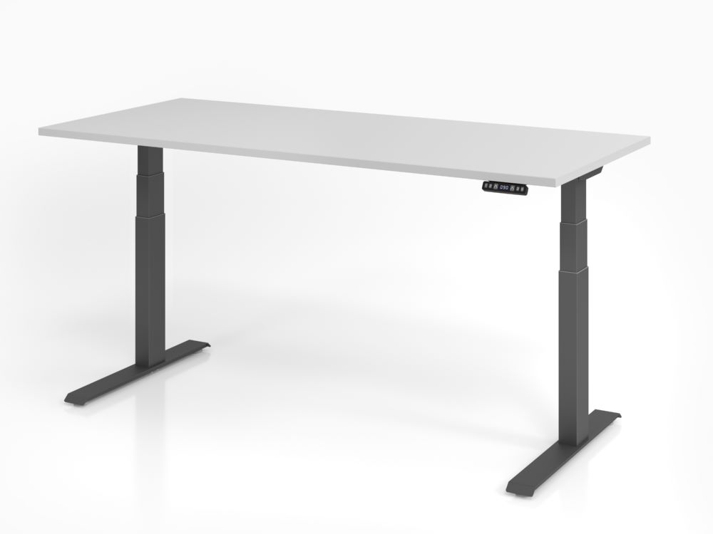 Produktbild Hammerbacher XDKB19 Sitz Steh Schreibtisch 180 x 80 cm Grau Platte 25 mm höhenverstellbar
