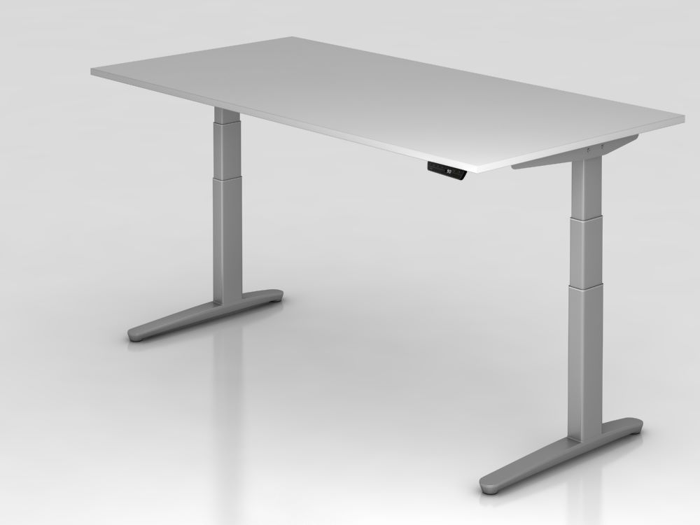 Produktbild Hammerbacher Sitz-Steh-Schreibtisch 200 x 100 cm Grau C-Fuß Gestell