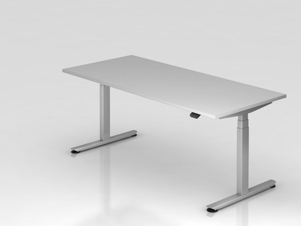 Produktbild Hammerbacher Sitz Steh Schreibtisch XDLB19 180 x 80 cm Grau T-Fuß Gestell in Silber